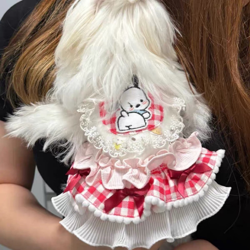 Gaun putri kucing, gaya Lolita haute couture, hiasan emas, kelinci, anjing peliharaan kecil