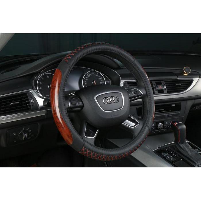 Sarung Setir Mobil Bahan Kulit Motif Kayu Cover Stir Sarung Stir Mobil - MerahGaris Kayu