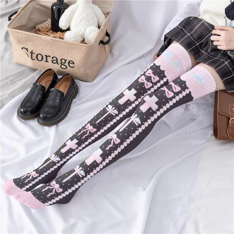 [Si Yun Ge] Stoking tipis untuk wanita kaus kaki putih panjang di atas lutut anime lucu anime Jepan