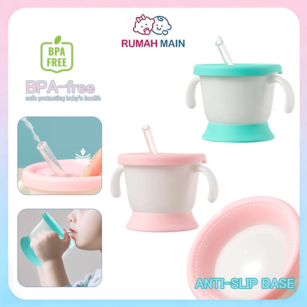 Gelas Minum Bayi Silikon Straw Training Cup Gelas Susu Bayi Sippy Cup Sedotan Anti Tumpah