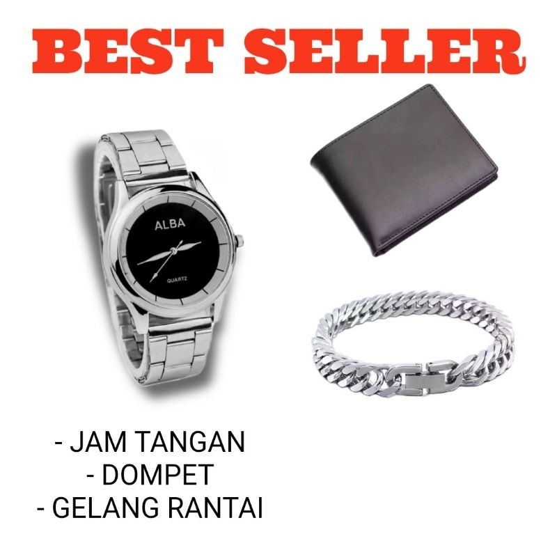 cp putra - Paling Laku... Jam Tangan Rantai Pria Free Dompet Kulit & Gelang Rantai Keren