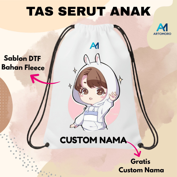 TAS SERUT Tas Serut Souvenir Anak Custom Nama Karakter jungkook bts| BISA CUSTOM