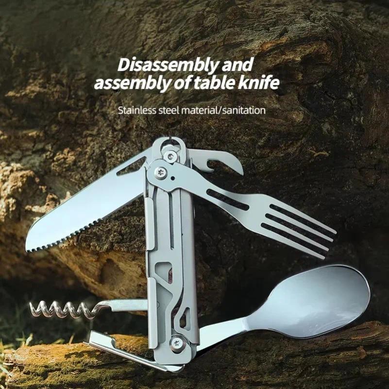 Multifunctional tableware Portable Stainless Steel Rope Knife Card Outdoor Survival Camping Accessor