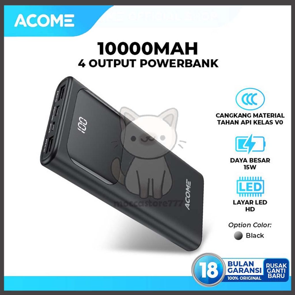 ACOME Powerbank 10000mAh 4 Output Fast Charging 15W LED Display AP113 for Iphone Samsung Xiaomi Huaw