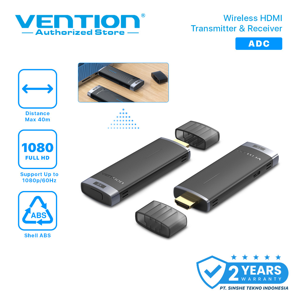 Vention Wireless HDMI Transmitter Receiver ADC Hitam  – Kirim Layar ke TV Tanpa Kabel | Full HD 1080