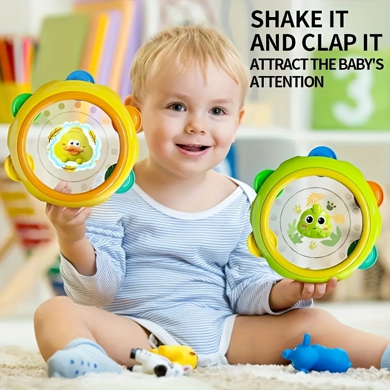 Cartoon frog and duck tambourine ring, Vibrating tambourine, suitable for children 0-3 years old cla
