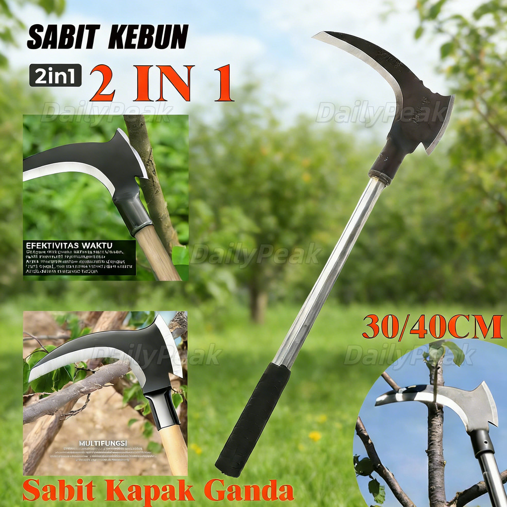 (40/50/60CM)Ukuran besar Alat Sabit Kapak Ganda Baja/Sabit Ranting Pohon/ Sabit Rumput/ Padi Pembela