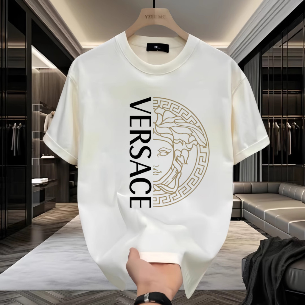 Kaos Pria Distro Oversize Motif Versace Medusa Baju Kaos Distro Cowok Lengan Pendek Premium elleviai