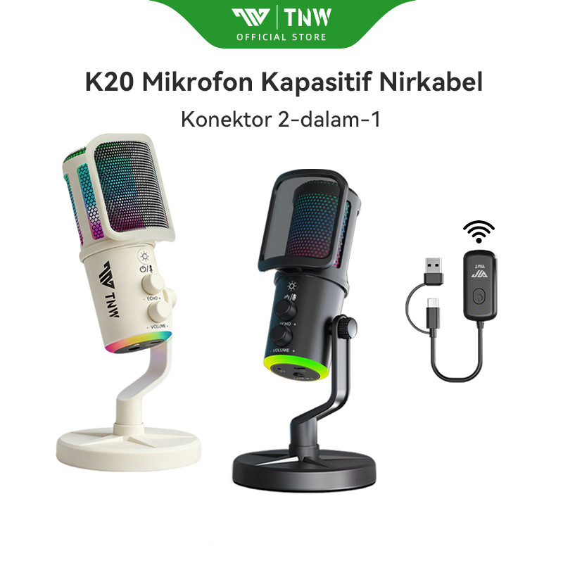 TNW K20 USB Kondensor Mikrofon Wireless Desktop Microphone With RGB Light Untuk Podcaster Gamer Stre