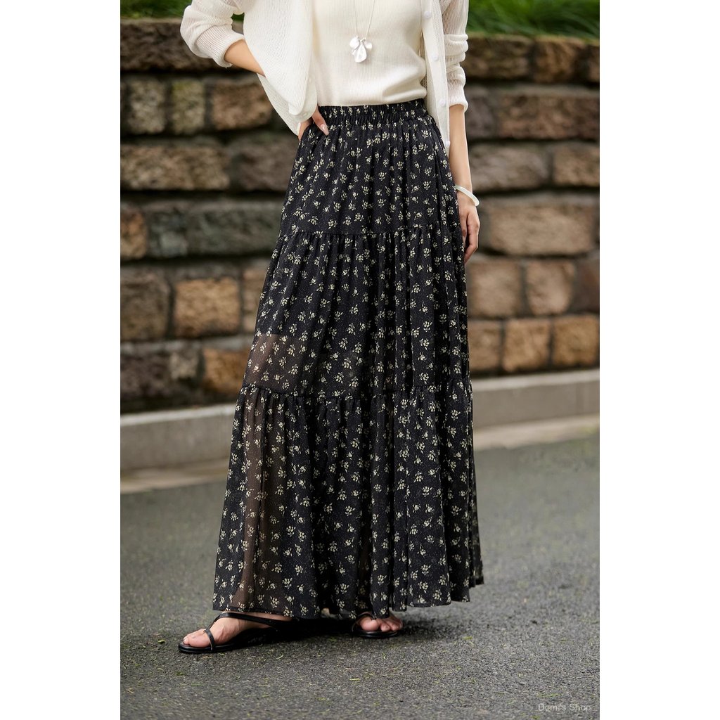 Resort Style Printed Half Skirt French Vintage Floral A-line Skirt