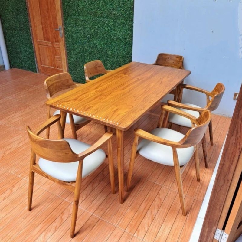 Meja Makan Minimalis Modern Kayu Jati - Set Kursi Makan Jati Solid Modern