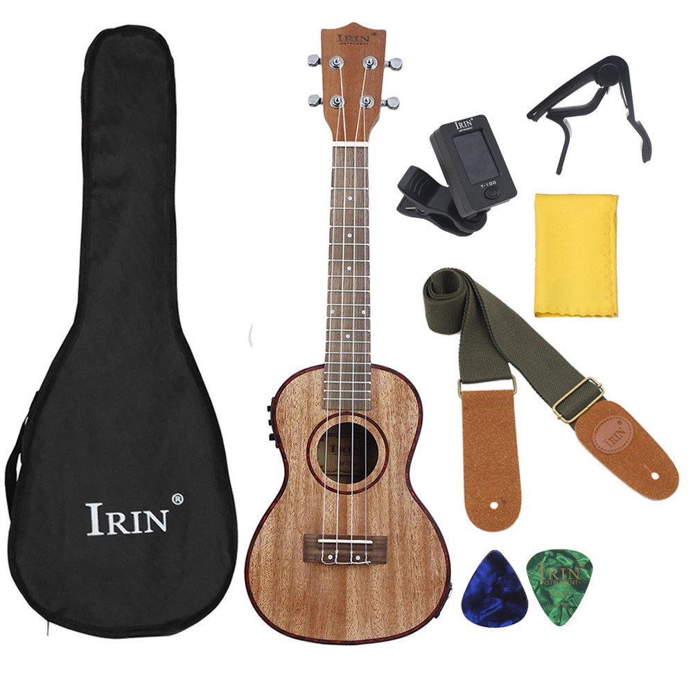 24 Inch Ukulele Professional 4 Strings Guitar Sapele Electric Ukulele with EQ Mini Guitarra with Cas