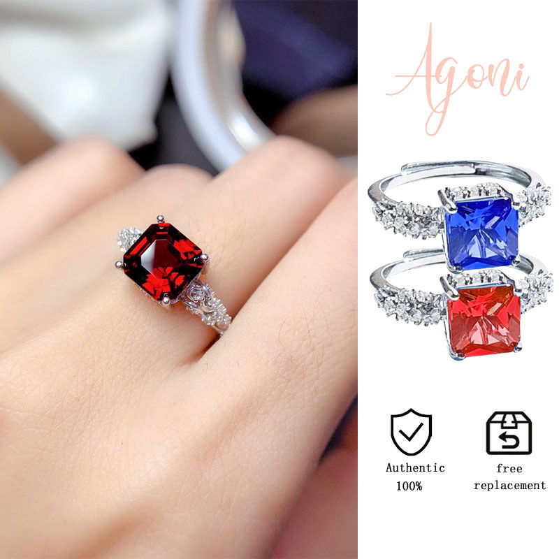 Cincin Batu Permata Biru Royal Berlian Potongan Putri Garnet Fashion Dua Warna