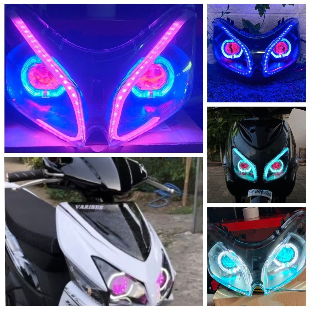 (wow05) lampu depan vario 110 old/karbu set reflektor custom biled 2,5 inc dua lampu plus alis ranin