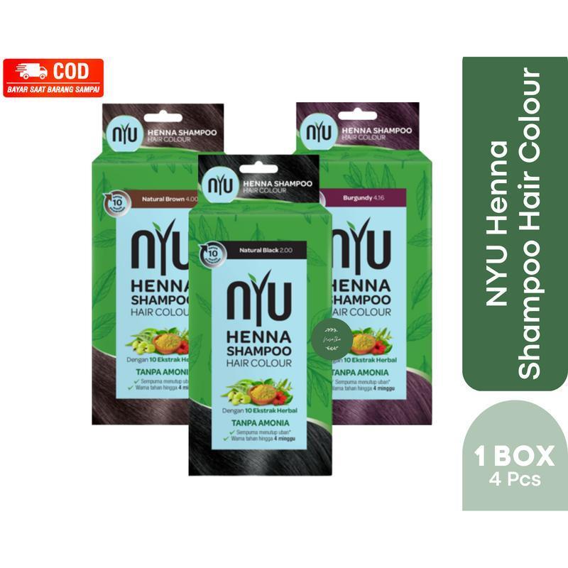 NYU HENNA SHAMPOO HAIR COLOR BOX ISI 4 PCS HERBAL SAMPO PEWARNA RAMBUT BLACK BROWN