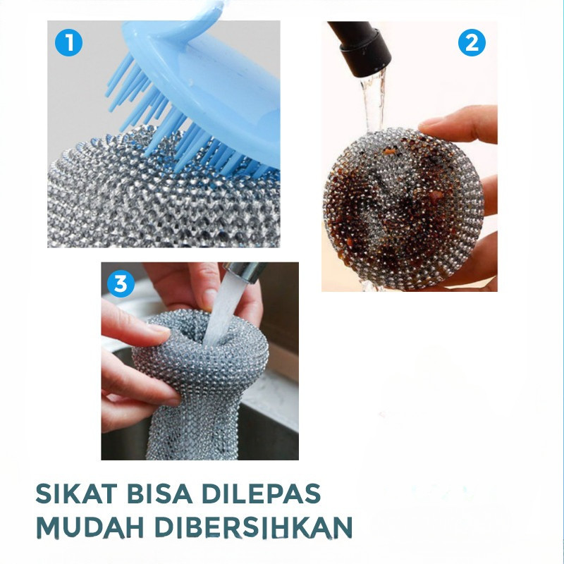 GROWSIR Sikat Kawat Spon PET Cuci Piring Panci Sabut Spons Sponge Dapur Serbaguna Gagang CF049