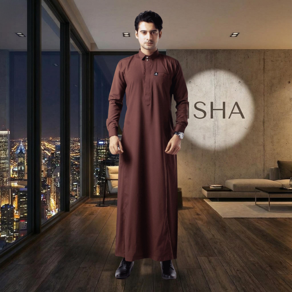 Jubah Pria Dewasa Gamis Laki Muslim Lengan Panjang Polos Zipper Kerah Kemeja