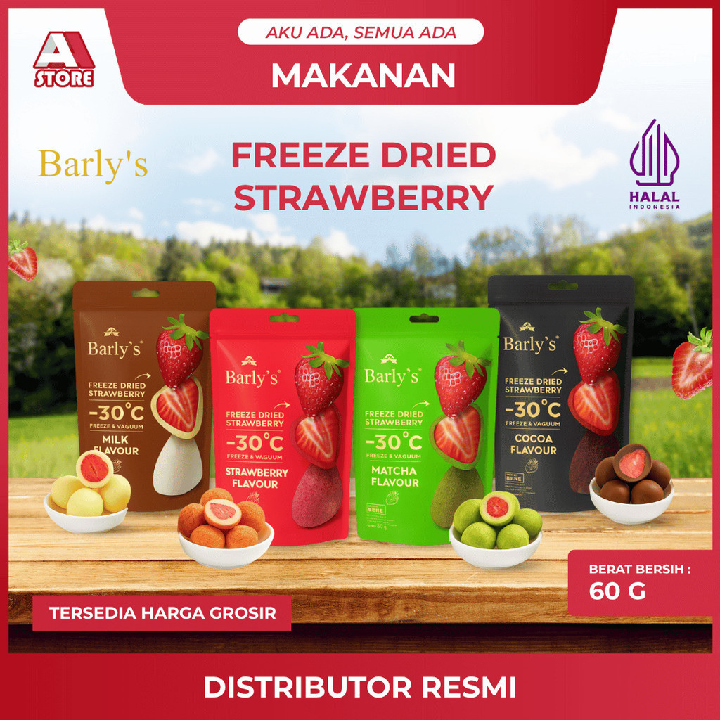 Cokelat Stroberi Kering Beku 60 Gram Varian Cocoa Matcha Milk Strawberry Camilan Renyah