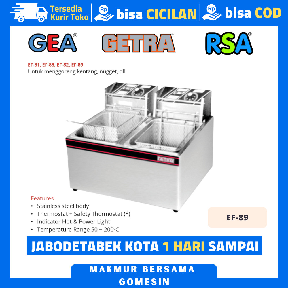 Deep Fryer Listrik 2 Tank 2 Basket Getra Ef-89 Mesin Penggorengan Listrik 8,5 Liter Garansi Resmi