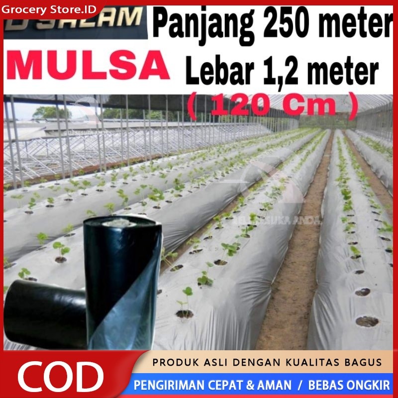Mulsa Plastik Hitam Perak 1 Roll (250m x 120cm) - Plastik Mulsa Pertanian Premium