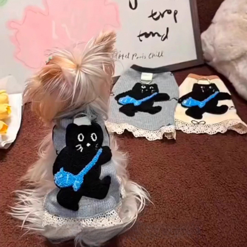 Rok rompi pakaian anjing peliharaan dengan tali gesper pakaian anjing kecil kucing lucu