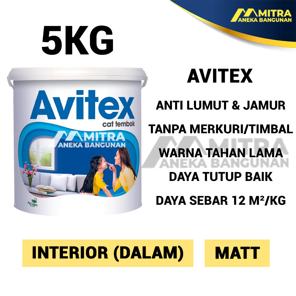 Cat Tembok Avitex Interior 5 KG / Avian B3 Warna Biru