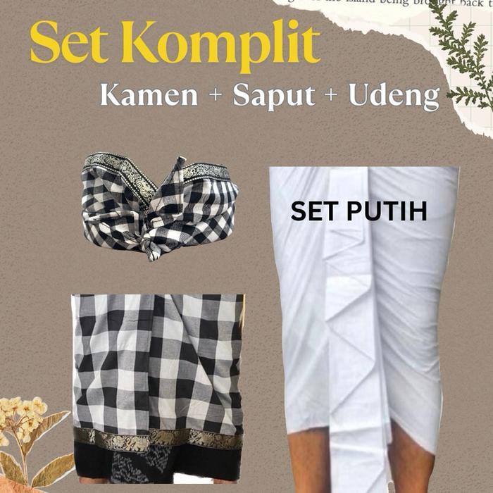 Set KOMPLIT Pakaian Pria Adat Bali Kamen + Saput + Udeng Jadi Premium - Putih