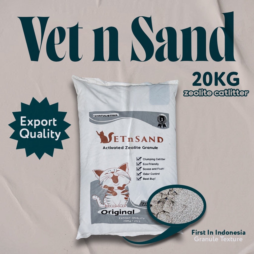 VETSAND NON WANGI 20KG pasir kucing 20kg catlitter gumpal granule termurah zeolit