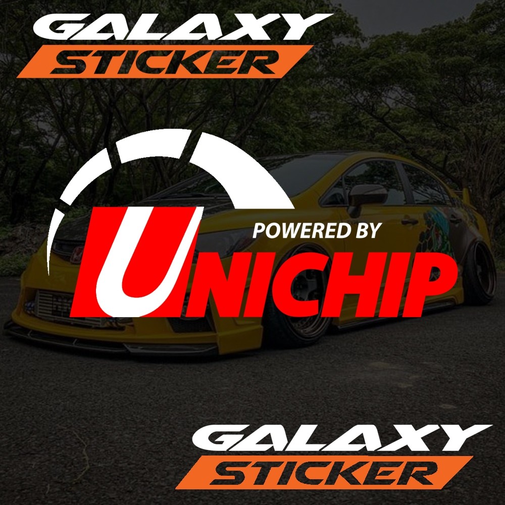 cutting sticker kaca mobil unichip .stiker variasi racing powered unichip