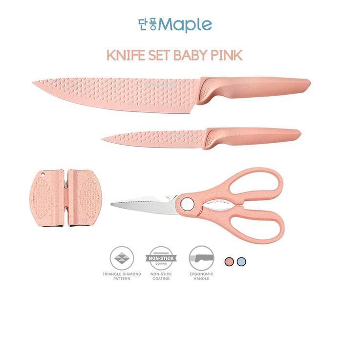 KpBerkah MAPLE  Pisau Set Dapur Pisau Daging Anti Lengket - Kitchen Knife Set-Pink Blue Pink - Pink