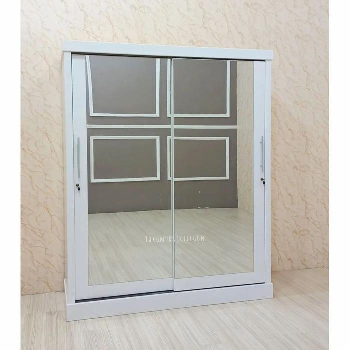 Lemari pakaian 2 pintu sliding jumbo full kaca putih