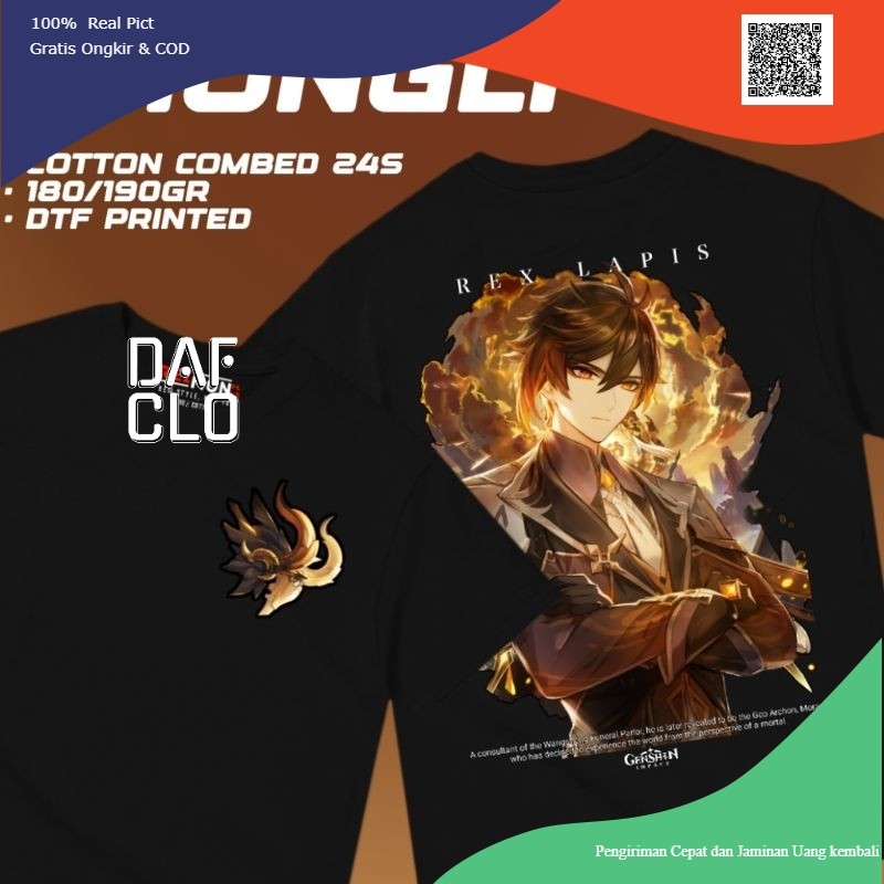 T-Shirt / Kaos Baju Game Zhongli Genshin Impact d1