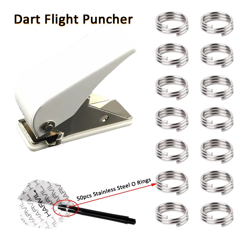 1pc Darts Flights Puner Dart Wing Hole Pun tool Plus 50pcs Stainless Steel Darts Flights Retainer O 