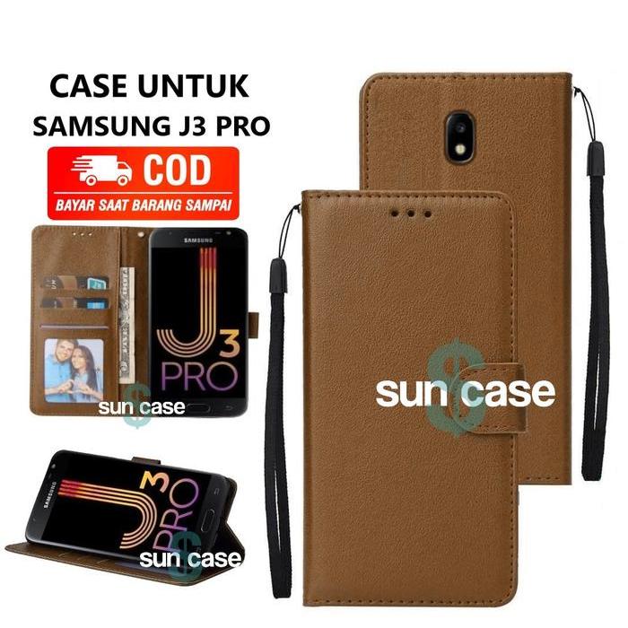 Case Samsung J3 pro model flip buka tutup casing standing ada tempat foto dan kartu juga tali hp - H