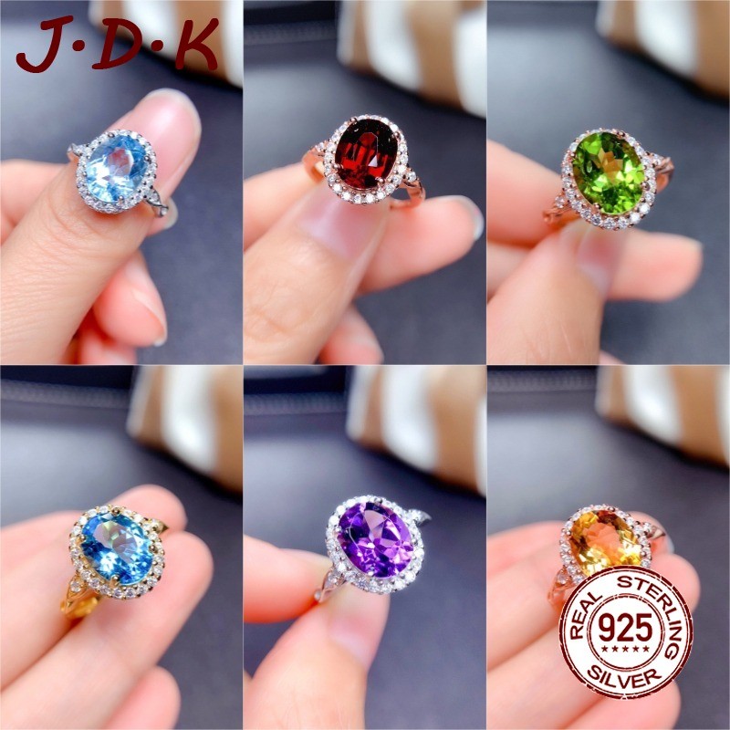 JDK Perhiasan Batu Permata Berwarna Perak 925 Cincin Topaz Alami Amethyst Peridot Garnet Merah