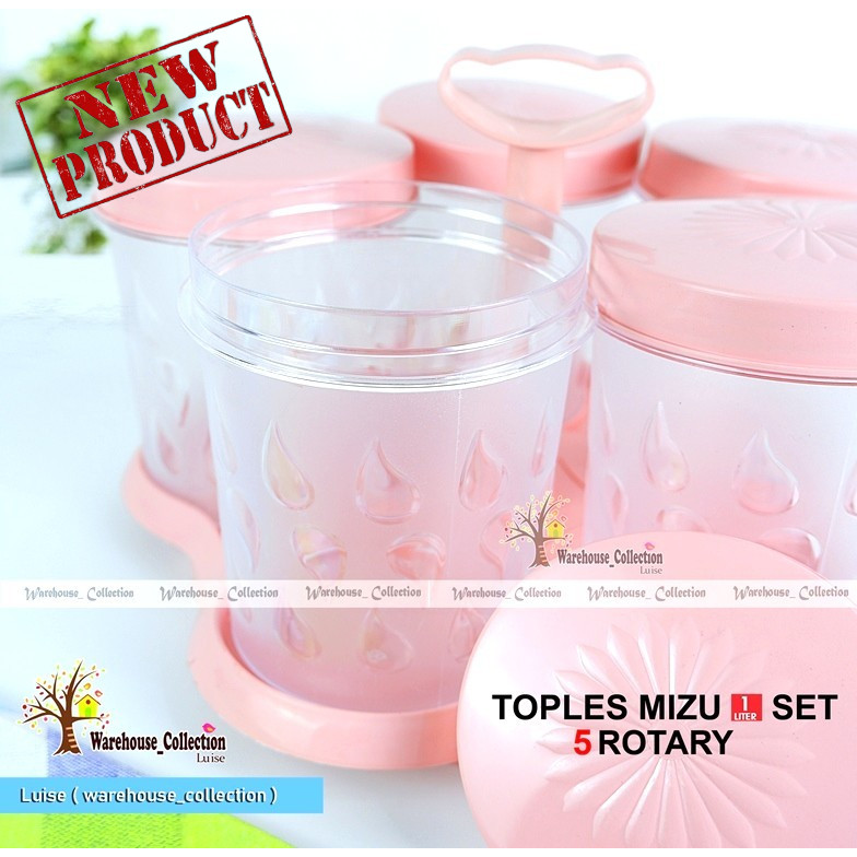 TOPLES BERPUTAR Set 6 & Set 5 Toples GARASU & MIZU 1 Liter //  Rotary Nampan Putar Plastik Akrilik /