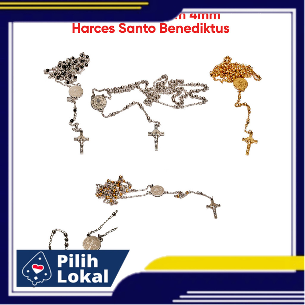 Rosario Titanium 4mm / Harces Santo Benediktus Kalung Titanium Rosario Kalung Salib Katolik