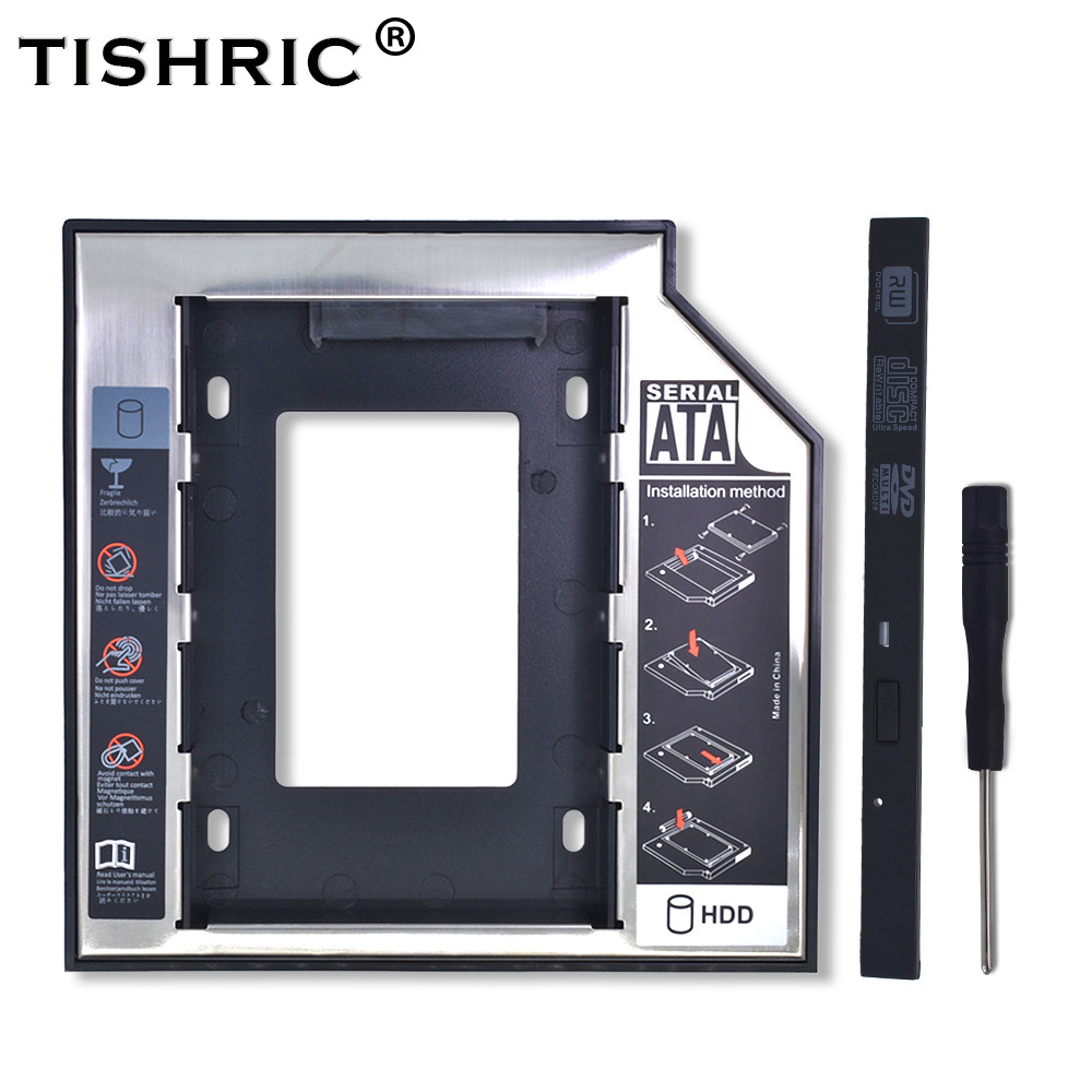 TISHRIC Plastic Aluminum Universal  9.5/12.7mm SATA 3.0 2nd HDD Caddy 2.5" SSD CD DVD to HDD Case En