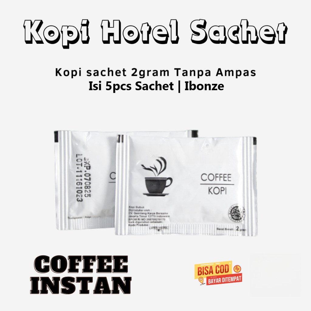 Kopi Hitam Sachet Hotel Tanpa Ampas – Isi 5 Pcs | 100% Kopi Asli Tanpa Gula