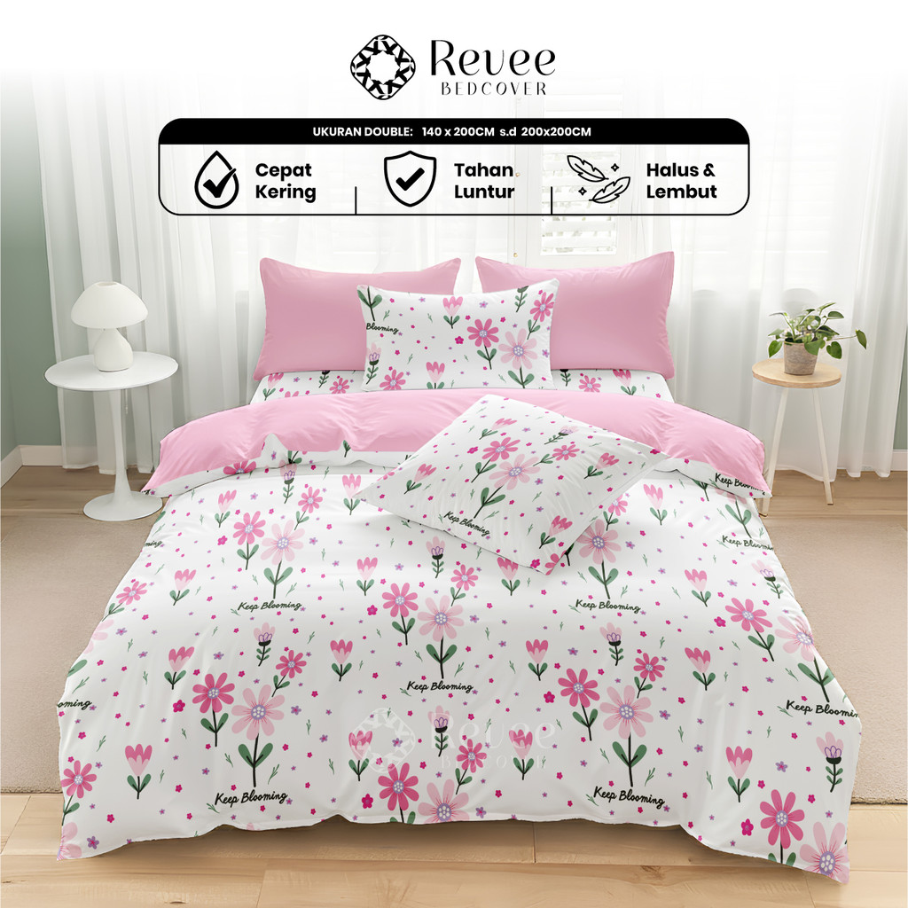 Revee Bedcover - Sprei & Bedcover Set Pink Daisy Mix Pink Ukuran Lengkap 140x200/180x200/160x200/200