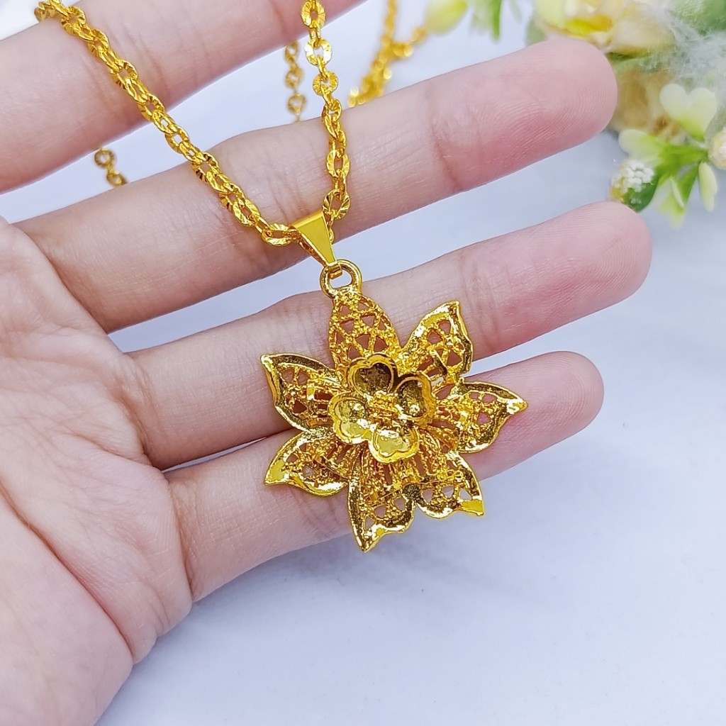 Kalung+Liontin(45cm)kendari Perhiasan Aksesoris Titanium Asli Wanita Anti Karat Emas Gold Xuping Ran
