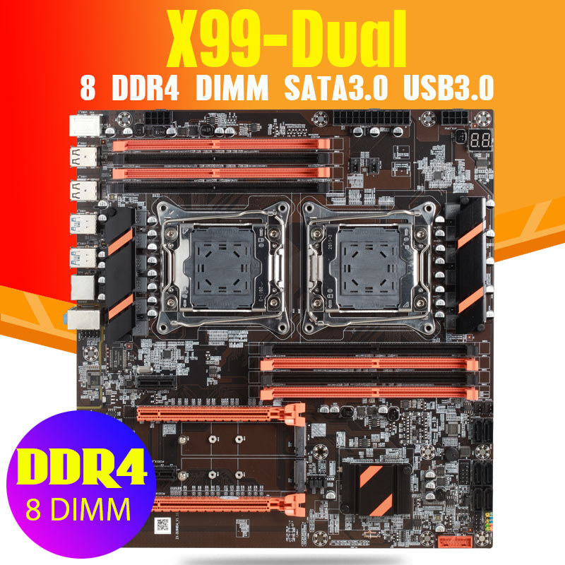 Atermiter X99 dual CPU motherboard LGA 2011 v3 E-ATX USB3.0 SATA3 with dual Xeon processor with dual