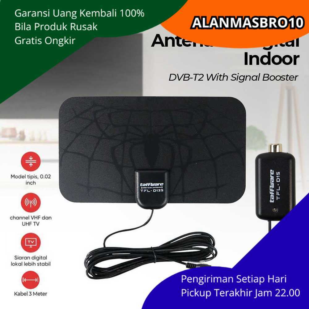Antena TV Digital DVB T2 Indoor Tempel Dinding Ultra Tipis Dengan Booster 25dB Jangkauan Luas VHF UH