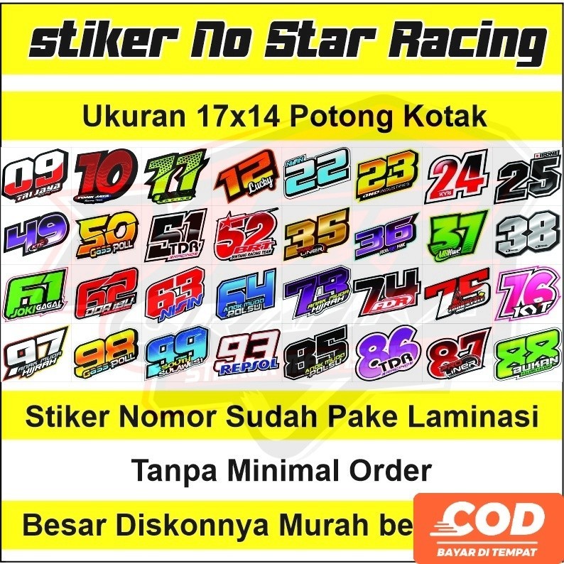 Stiker Nomor Star Sticker Decal Racing Start Request Costum Water Proof Anti Air Awet Tahan Lama