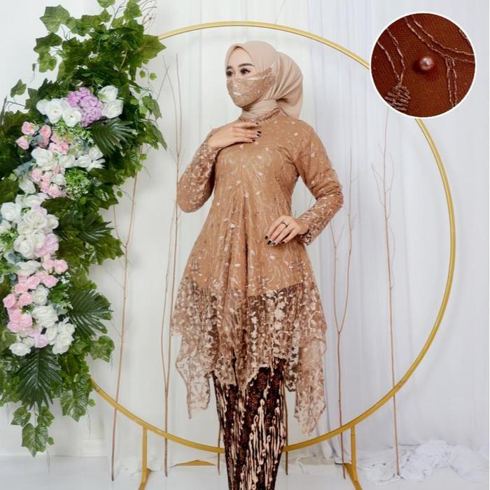 HN MODE - Setelan kebaya tunik salena / kebaya modern / kebaya muslimah - MILLO, M, ATASAN SAJA