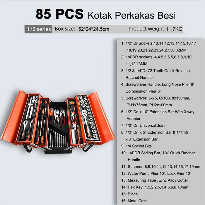 Tool Kit 85 Pcs Tool Alat Bengkel Tool Kit Kunci Sok Set alat lipat tiga Bengkel Tool Kit Pekerjaan 