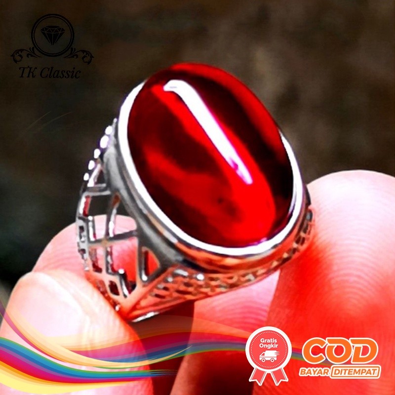 CINCIN BATU AKIK PERMATA MERAH DELIMA BANGKOK SIAP PAKAI ASLI TERMURAH