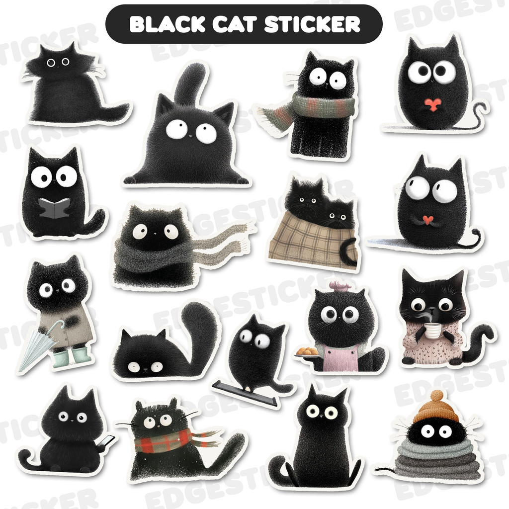 20pcs BLACK CAT Sticker Pack | Stiker Aesthetic Lucu Anti Luntur Tahan Air