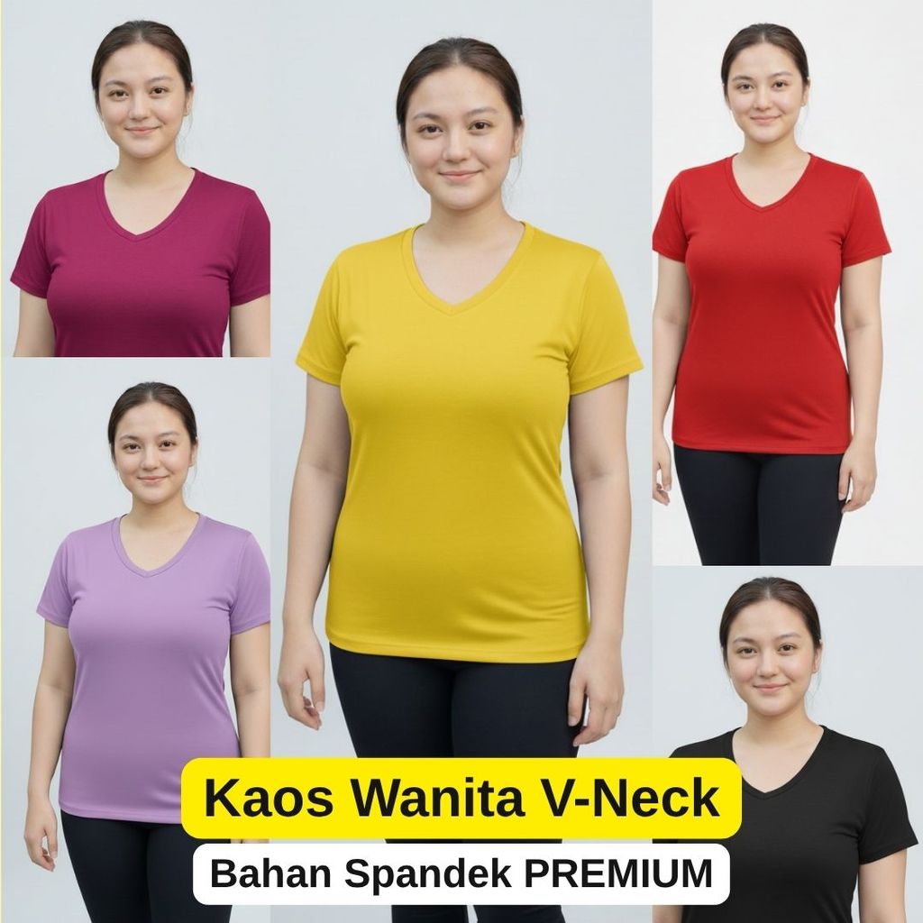Kaos Polos Tebal V Neck Kaos Santai Wanita Lengan Pendek Deker V neck