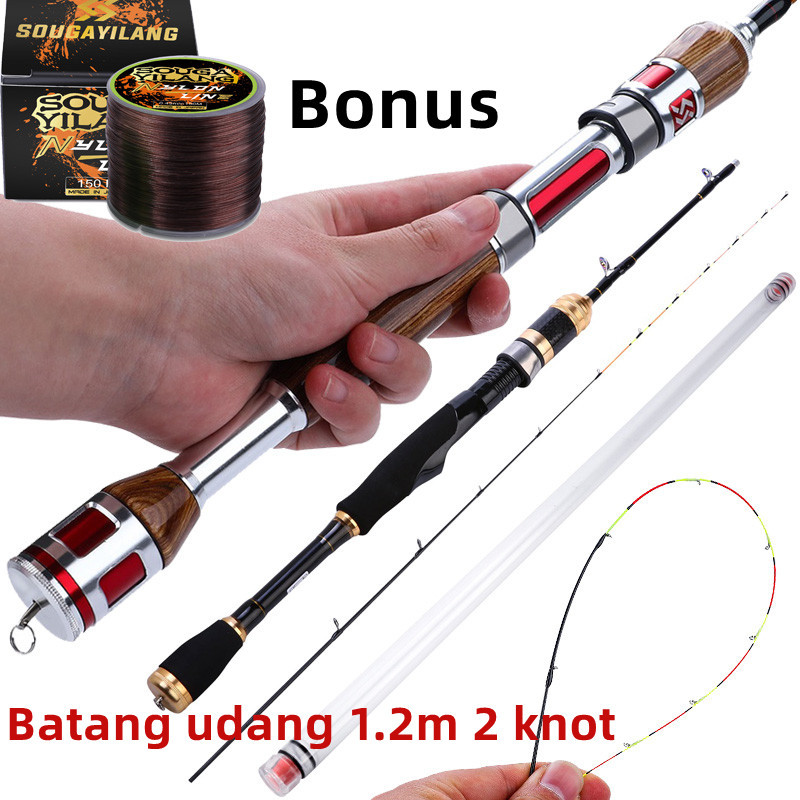 Sougayilang joran pancing udang 1.2m 2 bagian gagang pancing kayu EVA Menangani joran pancing carbon